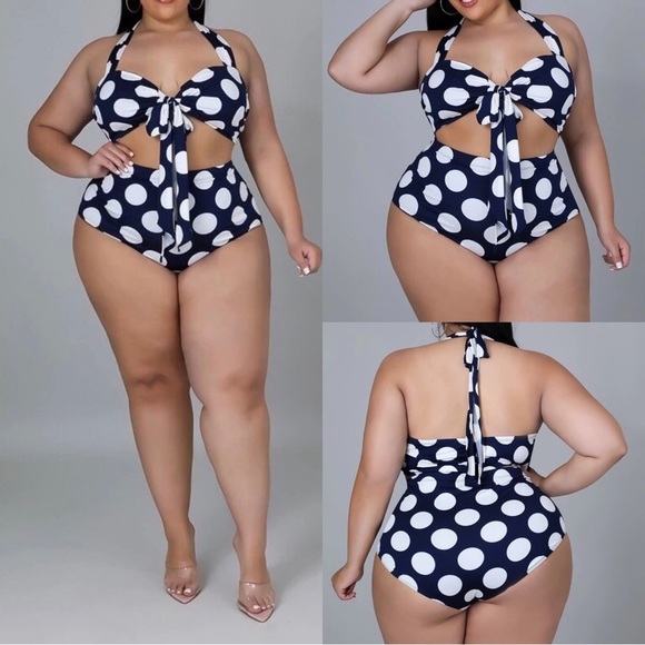 Dani Blue & White Polka Dot Bikini 1X-3X - Picture 1 of 5